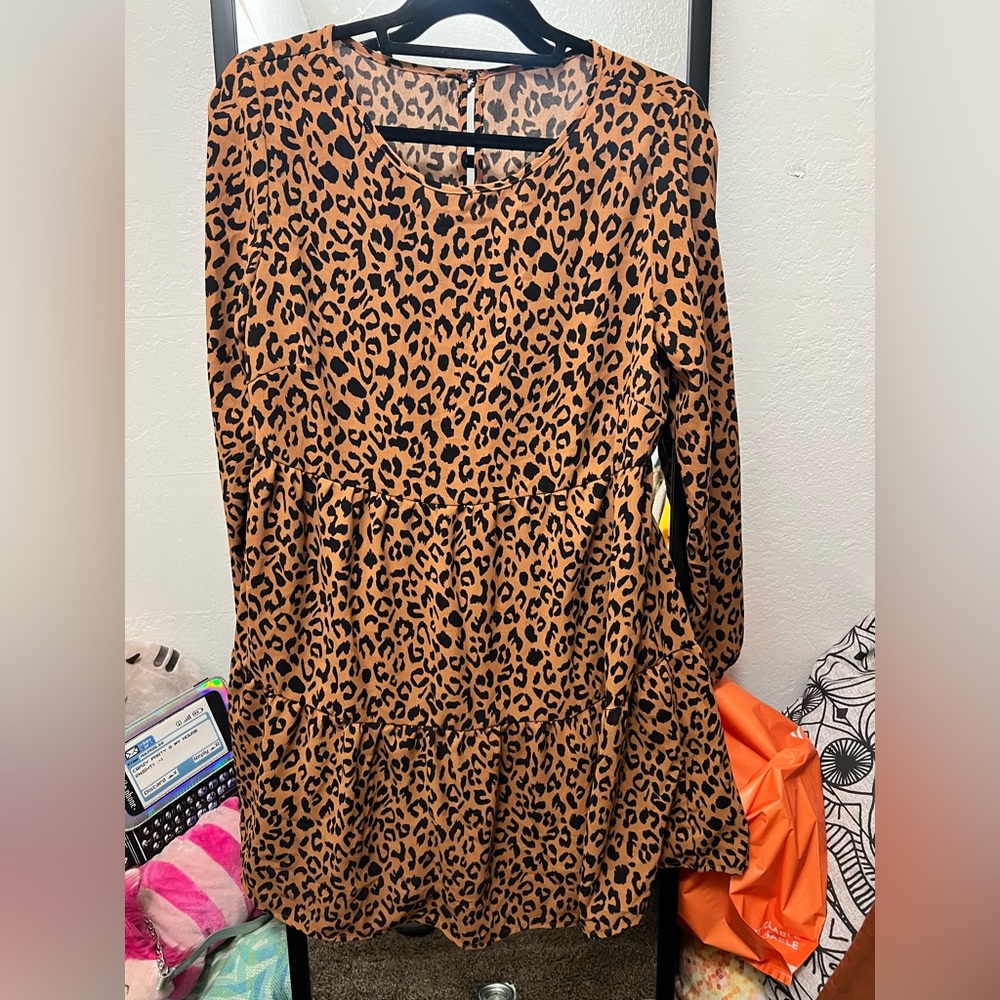 Long sleeve cheetah dress.